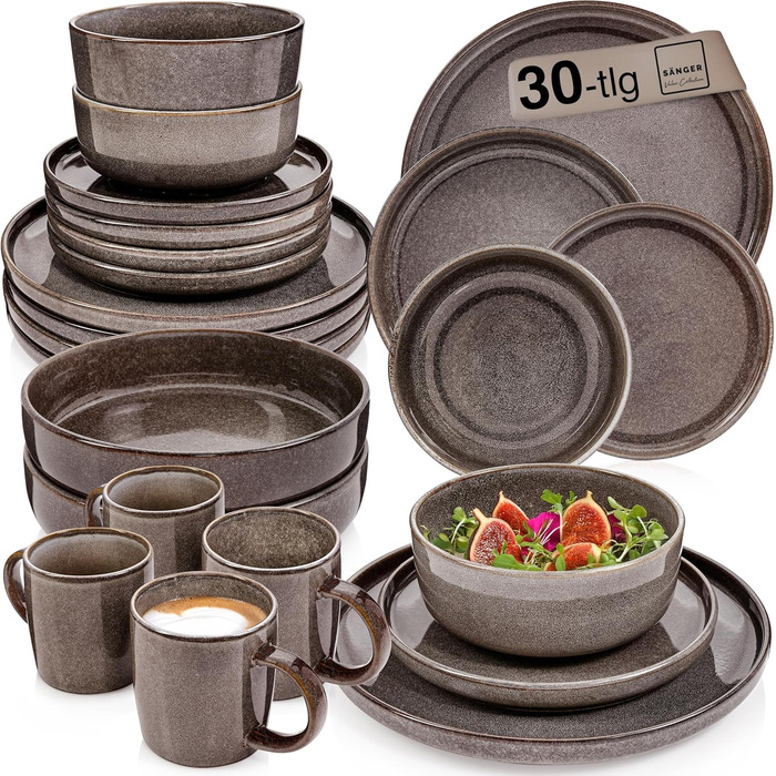 Комбінований сервіз на 6 персон, набір тарілок кавовий кухоль макаронна миска 30 шт. , набір посуду з керамограніту посудомийна машина - мікрохвильова піч - стійкий до подряпин, набір посуду з керамограніту КОЛЕКЦІЯ ЦІННОСТЕЙ (Каїрський графіт, комбінован