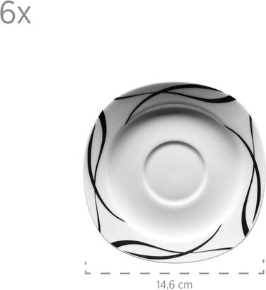 Набор тарелок из 12 предметов на 6 персон из фарфора, сервиз классический, неподвластный времени, элегантный, черно-белый (комбинированный сервиз 30 шт.), 920673 series Oslo