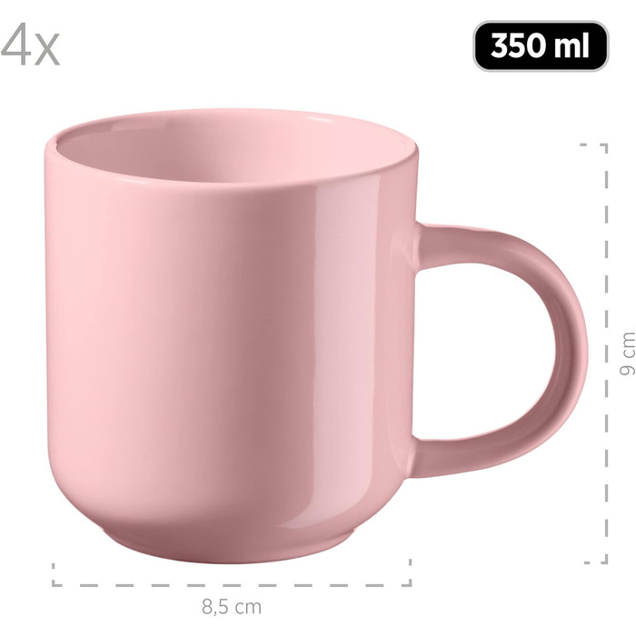 Набор посуды на 4 персоны в современном скандинавском дизайне, комбинированный сервиз из 16 предметов из керамики из керамогранита (розовый)