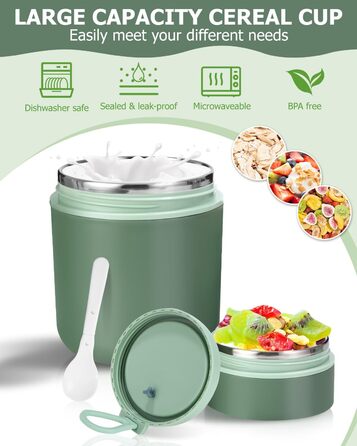 Стаканчик для пластівців 710 мл із складаною ложкою, зелений Nuxory