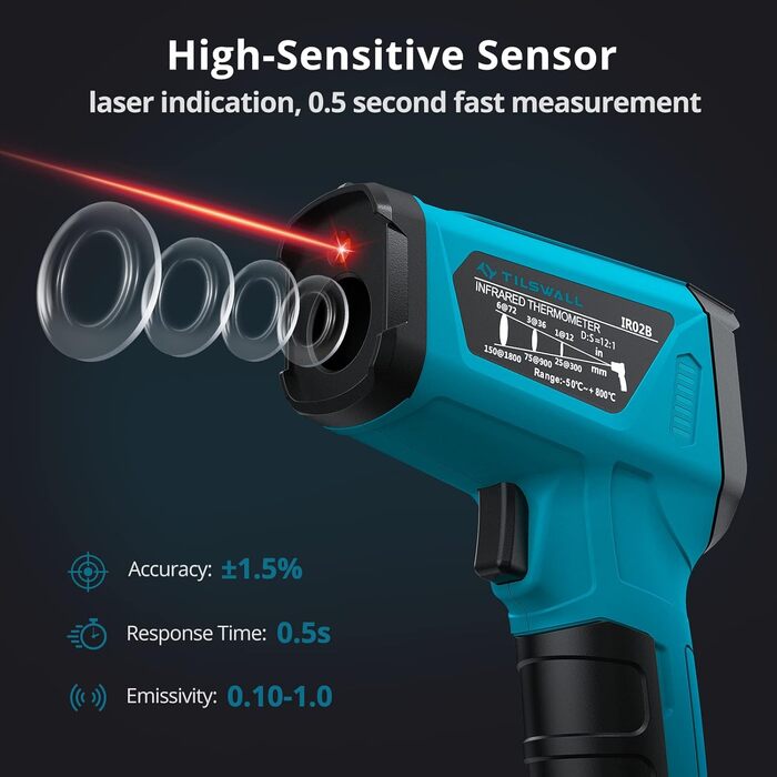 Інфрачервоний термометр від 50C до 800C Tilswall