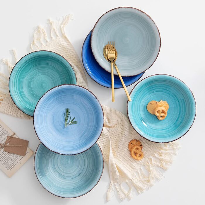 Плоская тарелка из 6 предметов, Ø 18,8 см Набор десертных тарелок для макаронных изделий (8,3 дюйма, синяя серия01)