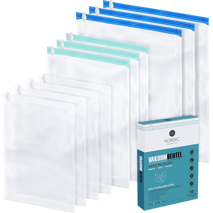 Вакуумні пакети 10 пакетів 35 x 50/40 x 60/50 x 70 см NORDIC