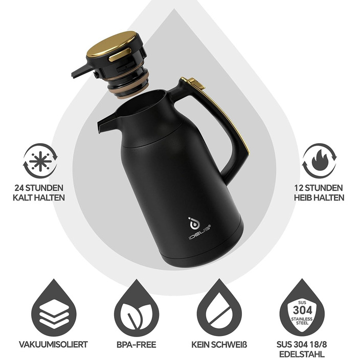 Термос-кавник 2 л, чорний/золотистий Ideus