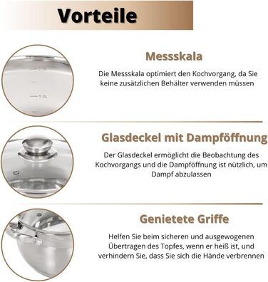 Набор из 3 кастрюль из нержавеющей стали со стеклянными крышками 16/18/20 см, 6 предметов Classic Daniks