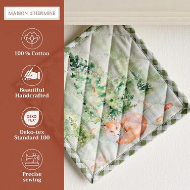 Рукавички для духовки Maison d&39 Hermine, підставки для каструль, 100 бавовна, термостійкі кухонні рукавички, рукавички для духовки (19 см x 33 см) та підставки для каструль (20 см x 20 см) для приготування їжі, Morzine - рукавички для духовки (19 x 33 с
