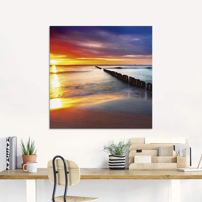 Настінний декор скляні картини настінна картина скляна картина цільна 40x40 см квадрат пляж море сонце карибський пейзаж узбережжя схід сонця морський S7LE (Балтійське море Пляж 2, 20Д x 20Ш см)