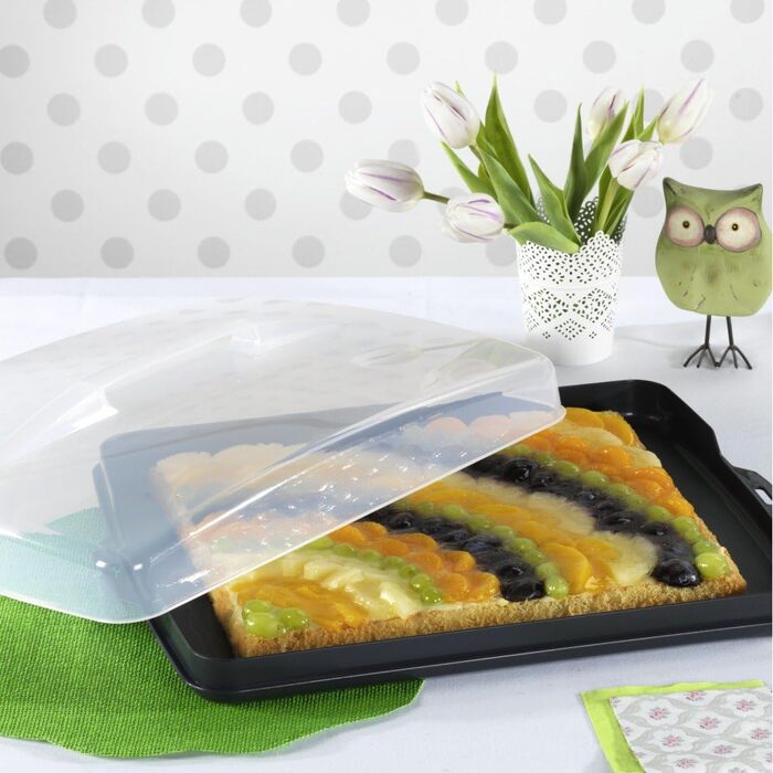 Кругла транспортувальна коробка для торта Xavax з кришкою, контейнер для торта діаметром 31,5 см, внутрішня висота 8 см, коробка для торта з пристроєм поділу шматків, антрацитова форма для торта, прозора (коробка для транспортування листкового торта)