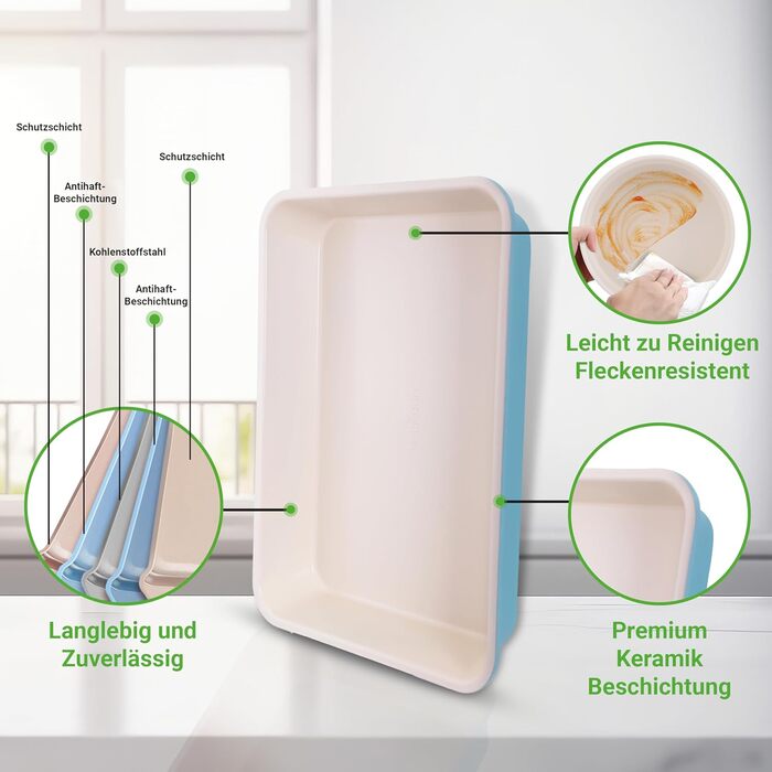 Набір листів для випікання NutriChef із 6 предметів з антипригарним покриттям, прямокутна форма для брауні, піци, печива та тортів, деко для духовки, придатне для миття в посудомийній машині, квадратна сталева форма для торта, лист для тіста (бірюзовий)