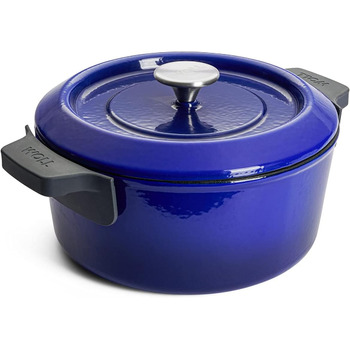 Чавунна каструля синього кольору з кришкою та силіконовими ручками 24 см Woll