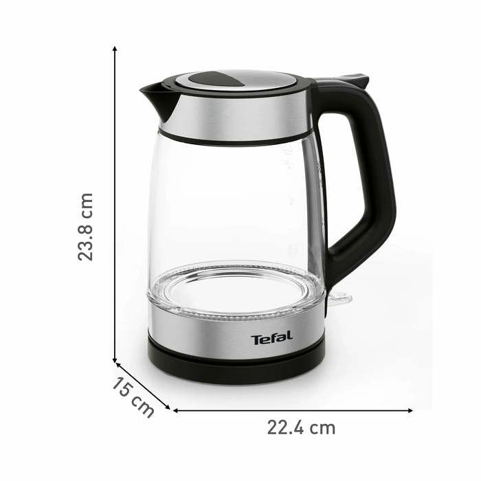 Tefal Электрочайник Glass Kettle 1.7л, стекло, с подсветкой, черно-серебряный