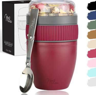 Стаканчик для пластівців Milu 400 мл з назвою MsliMax для йогурту герметичний стаканчик з ложкою (ягідний, пластиковий)