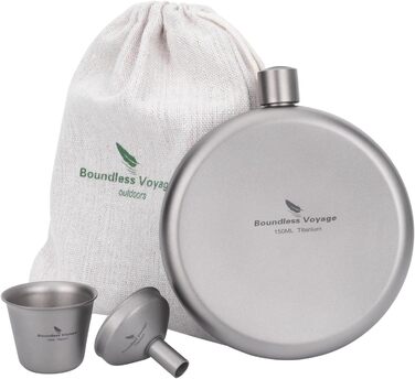 Мл Титанова стегнова колба Кишенькова пляшка для алкоголю Flagon Зовнішня плоска пляшка для алкоголю Кемпінговий ультралегкий винний горщик з лійкою Ti3061D (кругла колба 150 мл з чашкою-ti3066D), 200