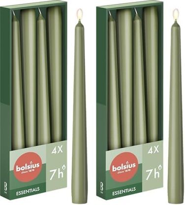 Свічки Bolsius Smooth Taper - Зелені - Набір з 4 шт. у коробці - Декоративні побутові свічки - Час горіння 7 годин - Без запаху - Натуральний рослинний віск - Без пальмової олії - 24,5 см Зелені 4 шт. и (Оливково-зелені, 4 шт. и (упаковка з 2))