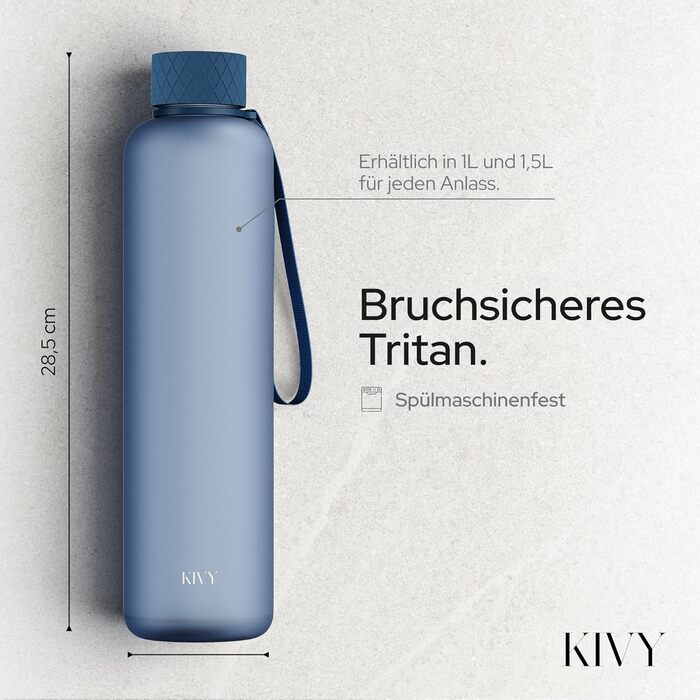 Пляшка для води 1 л тританова, синя KIVY