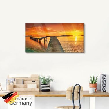 Настінний декор ARTland скляні картини настінна картина скляна картина цільна 40x40 см квадрат пляж море сонце Кариби природа пейзаж узбережжя схід сонця морський S7LE (Пірс, 125Д x 50Ш см)