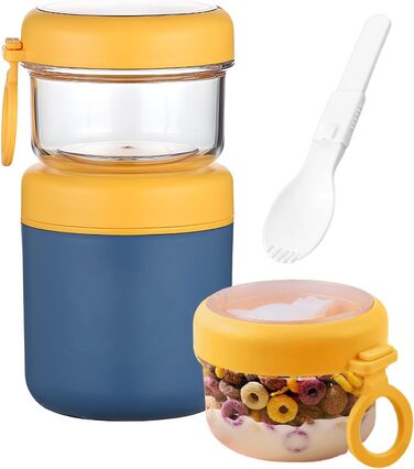 Стаканчик для пластівців 860 мл із складаною ложкою, жовто-синій NEXROLA