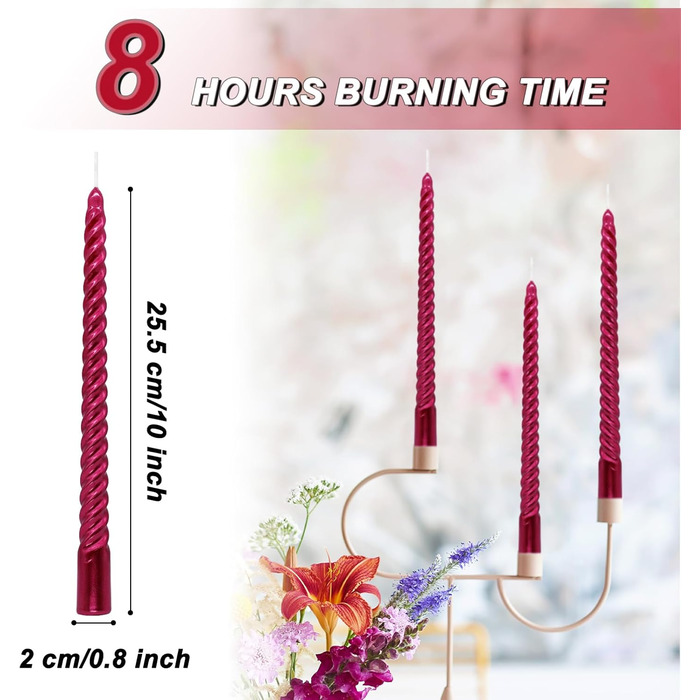 Набір з 4 конічних спіральних свічок 2 х 25,5 см, червоний Alederways