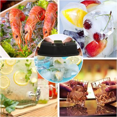 Форма для льоду LessMo XXL, 3 шт., силіконова форма для льоду на 18 отворів з кришкою, великі кубики льоду 4,8 см, штабельовані та придатні для миття в посудомийній машині, без BPA для пива, коктейлів, віскі (2 шт. чорного кольору)