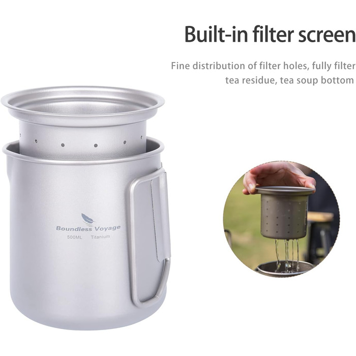 Мл Титановий чайник Кемпінг Кава Чайник Легкий чайник для баріста Кавоварка Подорожі на свіжому повітрі Пікнік Піші прогулянки Сад Багаття Піч Верхній чайник швидкого заварювання Ti3128D (Ti3128d 1,5 л чайник і 500 мл чайник і набір чашок 120 мл і 180 мл)