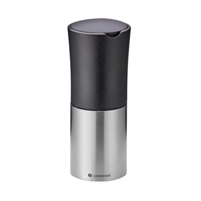 Дует млина для мускатного горіха та спецій, нержавіюча сталь і пластик, чорно-сріблястий, млин для перцю, розміри 5 см x 5 см x 11 см, млин для чилі, млин для мускатного горіха