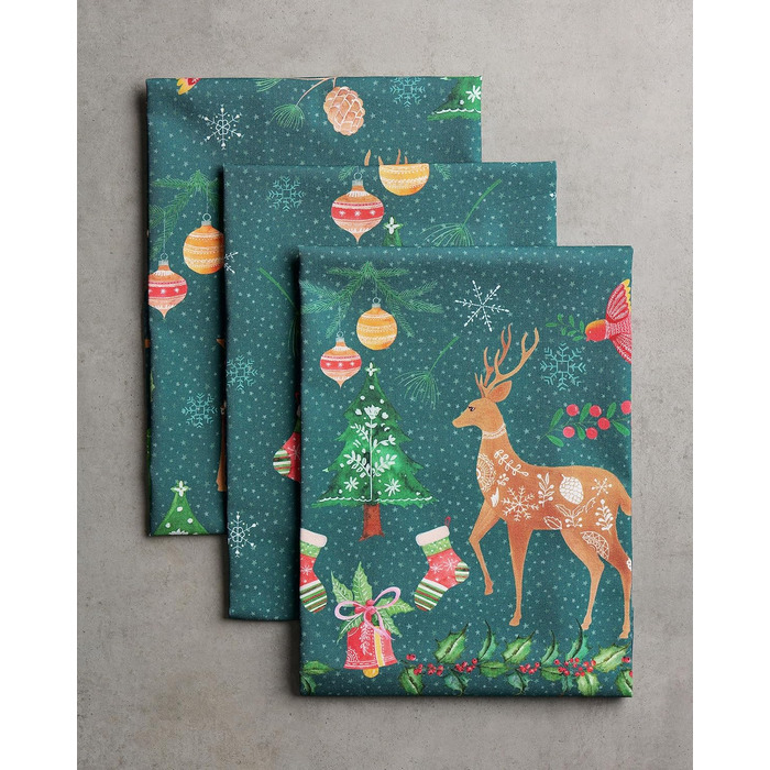 Набір з 3 багатоцільових кухонних рушників Maison d&39 Hermine Rural Christmas, 100 бавовна Барні рушники День подяки/Різдво (50 см x 70 см) (Червоний, Сріблясто-сірий)