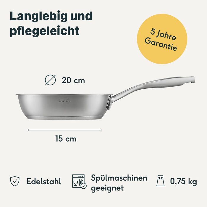 Набір сковорідок SILBERTHAL із 3 предметів - сковорідки з нержавіючої сталі - 20, 24 та 28 см - підходить для індукційних варильних поверхонь - придатний для використання в духовці до 400C та миття в посудомийній машині (з покриттям, комплект із 2 предмет