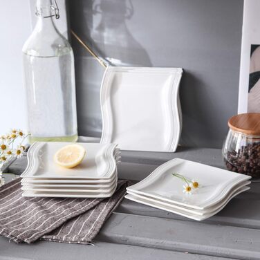 Серія FLORA, набір з 6 порцелянових креманки для каш, миски для рису 450 мл, закусочної миски, десертної миски для салату, супів, рамен, фруктів і т.д. 13,5x13,5x5,4 см (біла, десертна тарілка 6 шт.)