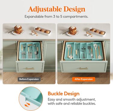 Органайзер для столових приборів 57 х 38 см для шухляд, 5 відділень, бірюзовий Lifewit