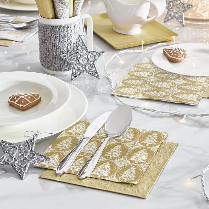 Серветки 3-шарові (33 x 33 см) 20 шт. Різнокольорові паперові серветки, ідеальні для різдвяного столу Серветки - Різдво, зима, зірки, сніг, сніговики (візерунок ялинки)