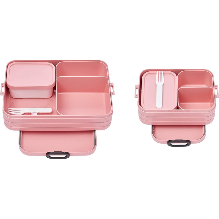 Ланч-бокс с Bento Box - на 4 бутерброда или 8 ломтиков хлеба - Ланч-бокс для небольших закусок и остатков еды - Ланч-бокс для взрослых - Коробка с отделениями - (Nordic Pink, Lunchbox Duo Pack Large / Midi)