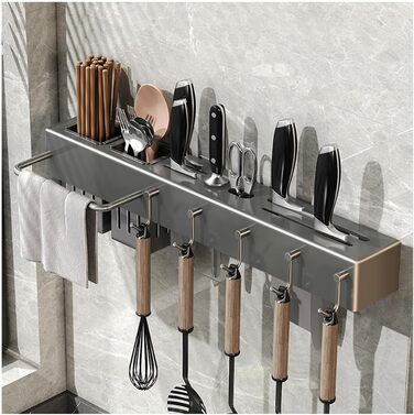 Тримач для посуду, настінна підставка для кухонного начиння, підвісний органайзер для зберігання зі знімним гачком, органайзер великої місткості для ножів, столових приборів, лопаток (5 гачків)
