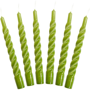 Свічки з крученим конусом, зроблені в Італії, доступні 25 кольорів, лаковані настільні свічки, спіральні свічки з тривалим часом горіння 5 годин, декоративні свічки, 6 шт. , 2,2 x 21 см (яблучно-зелений)