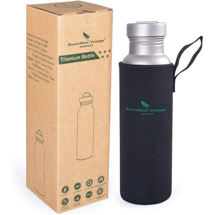 Титанова спортивна пляшка з титановим ковпачком 800 мл. Boundless Voyage