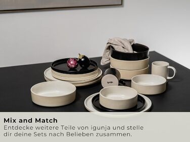 Набір керамічного посуду igunja, набір мисок та тарілок 12 предметів на 4 особи Високоякісний, 100 ручної роботи, набір посуду з реактивною глазур&39ю, матовий зовні, глянцевий всередині (бежевий, L-подібні миски)