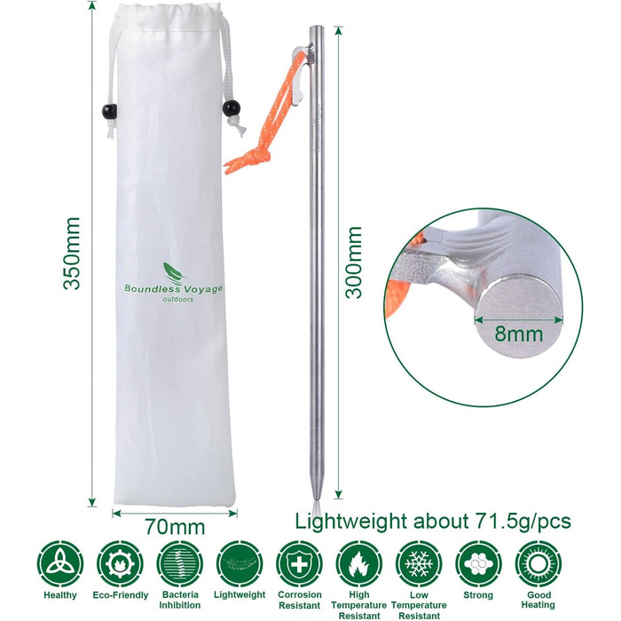 Безмежний Voyage 6 Pack Надміцні високоміцні кілочки для кемпінгових наметів з титанового сплаву для поїздок на свіжому повітрі, походів, садівництва (6 шт. (л))