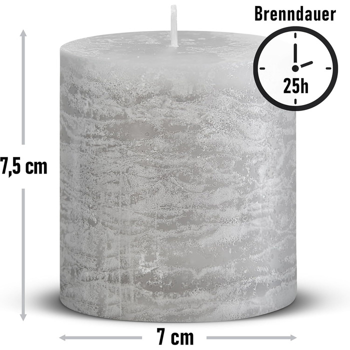 Набір із 4 свічок-стійок Brandsseller 7 x 10 см фарбовані та виготовлені з парафіну сільські свічки з тривалим часом горіння декоративні свічки для прикраси столу, Різдва та вечірок (7 x 7,5 см набір із 4 шт. , світло-сірі)