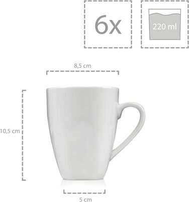 ПЕВЕЦ Сервиз Avalon в белом цвете, набор посуды на 6 персон из фарфора, тарелка изогнутая (кофейная кружка 6 шт.)