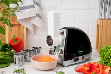 ARDESTO М'ясорубка, 1800Вт, продук.-2кг/хв, 3 решітки + для ковб., кеббе, 4 терки, пластик, чорно-сріблястий