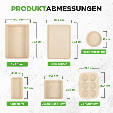 Набір форм для випічки NutriChef - Набір із 8 антипригарних форм для випічки - Без PFOA, PFOS, PTFE, придатний для використання в духовці до 232C - Кругла форма для випічки, форма для хліба, форма для мафінів та форма для дека, придатна для миття в посудо