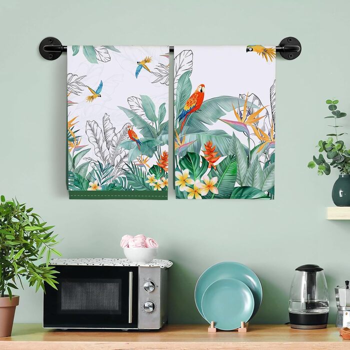 Кухонні рушники, бавовна, 4 упаковки, кухонні рушники, 100 бавовна. Осінній набір кухонних рушників. Багатоцільовий високоякісний набір кухонних рушників для сушіння. Рушники для кухонних рушників 50 x 70 см (тропічні рослини, квіти та птахи)