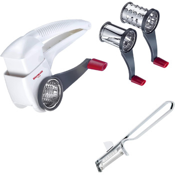 Барабанна терка/рубанок Westmark з 3 ріжучими барабанами та вбудованим плунжером, нержавіюча сталь/пластик, тріо, білий/антрацит, 11722260 (з лущильником)