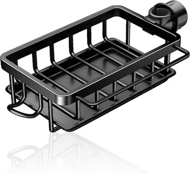 Органайзер для кухонного крана Baxnore з алюмінію, підвісна стійка для зливу крана з піддоном для крапель, тримач для губки для кухонної мийки, стійка для зливу кухні (чорний)