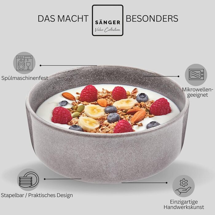 ПОСУД Комбінований сервіз на 6 персон, набір тарілок кавовий кухоль макаронна миска 30 шт. , набір посуду з керамограніту посудомийна машина - мікрохвильова піч - стійкий до подряпин, набір посуду з керамограніту КОЛЕКЦІЯ ЦІННОСТЕЙ (Cairo moon сірий, миск