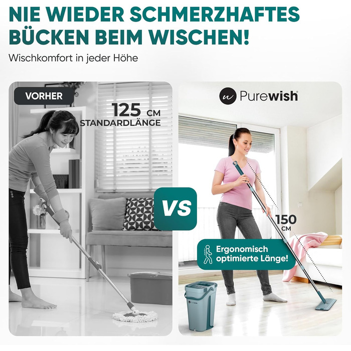 Набір швабри з відром 150 см зелена м'ята Purewish