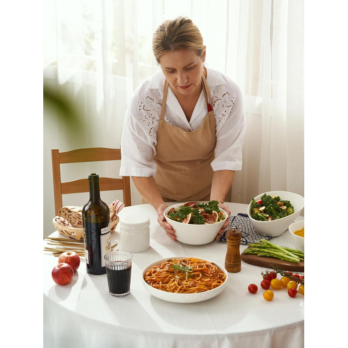 Набір салатників DOWAN, 950 мл / 32 унції Миски для супу, Круп'яна миска Велика, Великий діаметр Миски для супу, Порцеляновий набір мисок, Рамен Боул, білий, Упаковка з 4 шт. (1730 мл)