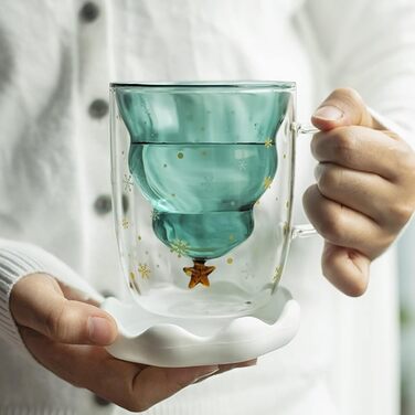 Різдвяний скляний кухоль 300 мл з кришкою та ложкою, стиль 10 Syfunlv