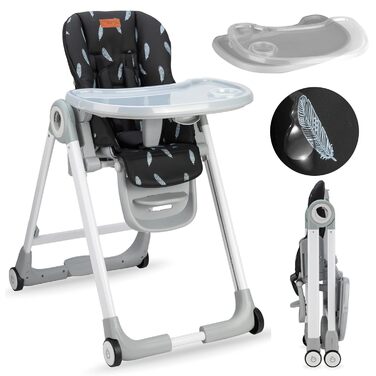 Дитячий стільчик для годування з 4 колесами та функцією гальма від 6 місяців чорний Momi