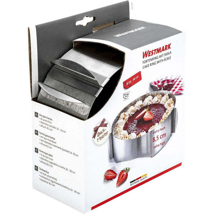 Кольцо для торта Westmark, очень высокое, Ø 16 30 см переменное, нержавеющая сталь, серебристый, 31312260 одинарное кольцо для торта высота 8,5 см