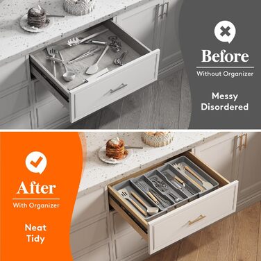 Органайзер для столових приборів 57 х 38 см для шухляд , 5 відділень, сірий Lifewit